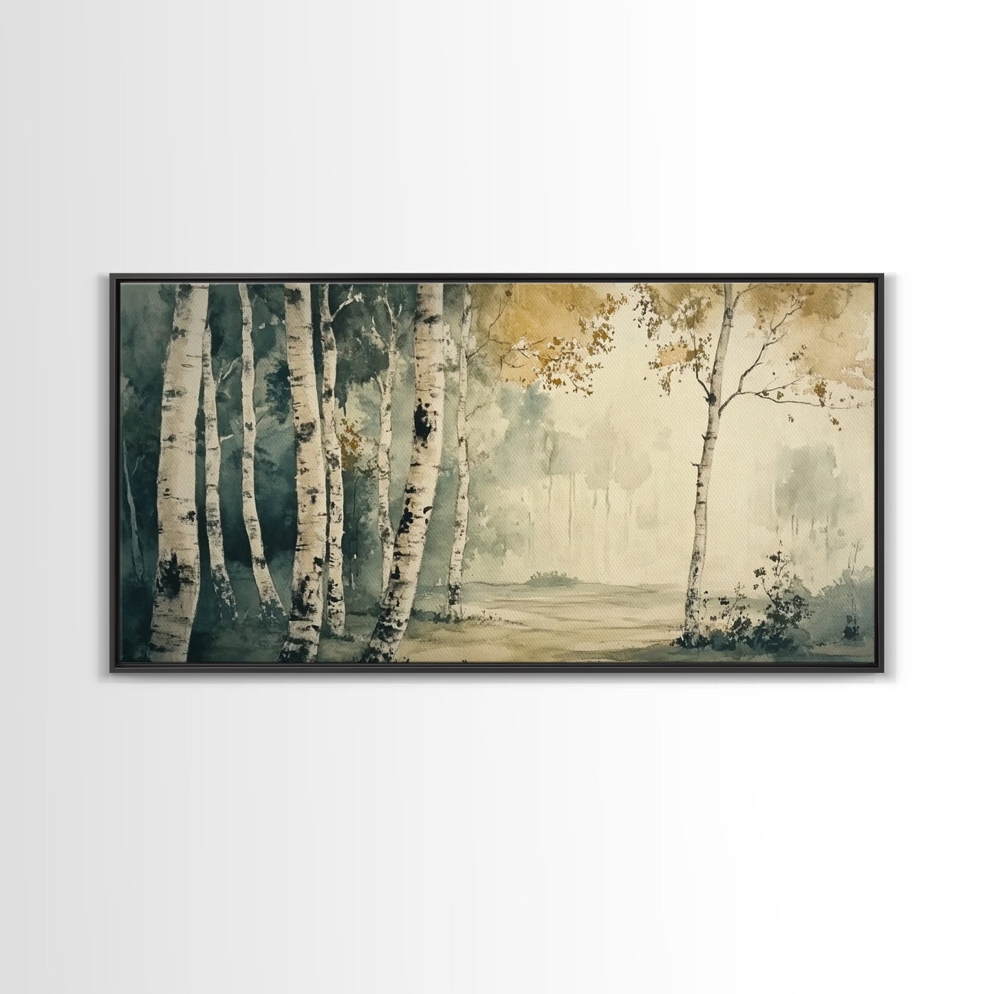 Mountain Forest Landscape Canvas Wall Art, Abstract Birch Tree Forest Watercolor Painting Print, Aspen Trees Colorado Wall Art