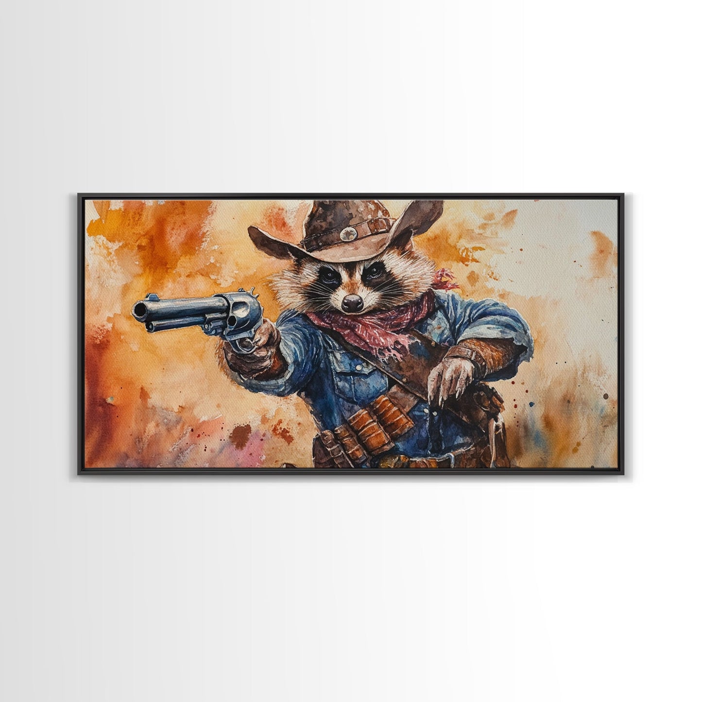 The Raccoon Cowboy - Framed Canvas Print - Raccoon Art - Trash Panda Cowboy