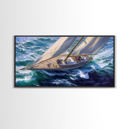 Bird's Eye View of a Retro Sailboat Painting Print, Sailboat Wall Art, Nautical Decor, Sailing Gift Idea, Sailing Wall Art