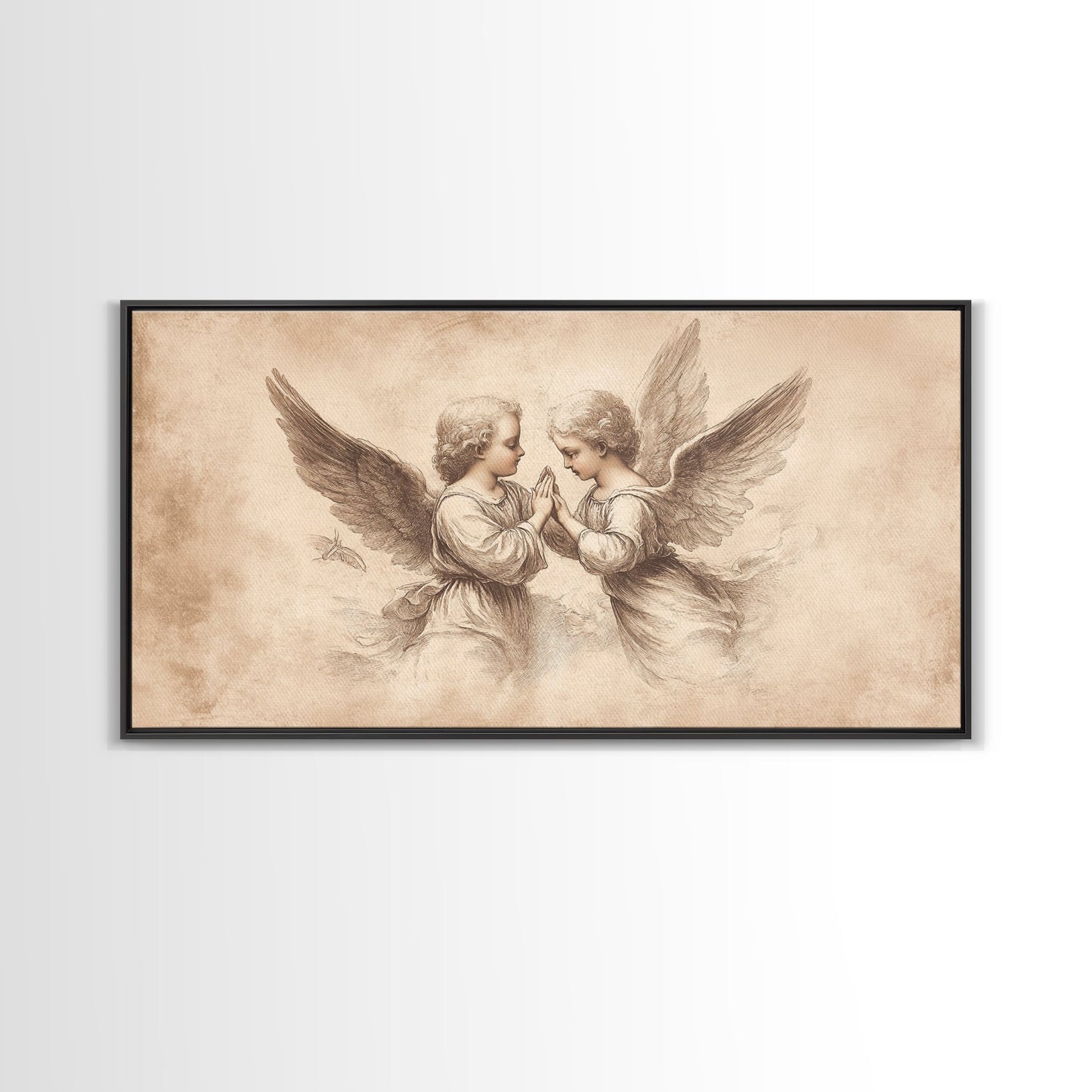 Guardian Angel Wall Art, Angel Painting Canvas Print, Angel Sketch, Angelic Home Decor, Christian Art, Christianity Home Decor