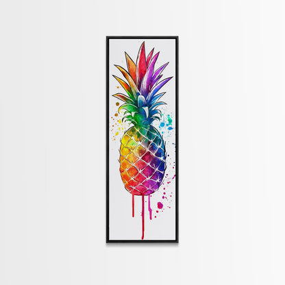 Pineapple painting vibrant wall art framed canvas print, colorful tropical art, kitchen decor, unique pop art style, perfect gift idea