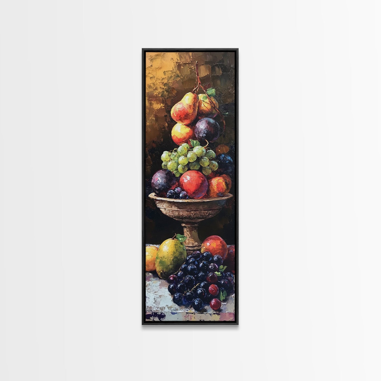 Still Life Oil Painting PRINT of Fruit, Kitchen Decor, Kitchen Wall Art, Grapes Painting, Long Skinny Art, Skinny Vertical Art, Tall Skinny Art