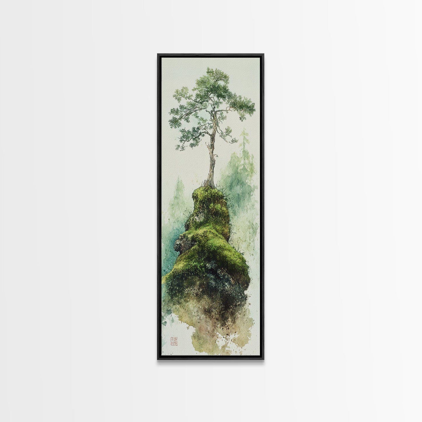 Framed Canvas Print Serene Tree Art Nature-Inspired Decor Wabi Sabi Art Botanical Print Calm Green Tones Above Couch Art Minimalist Decor