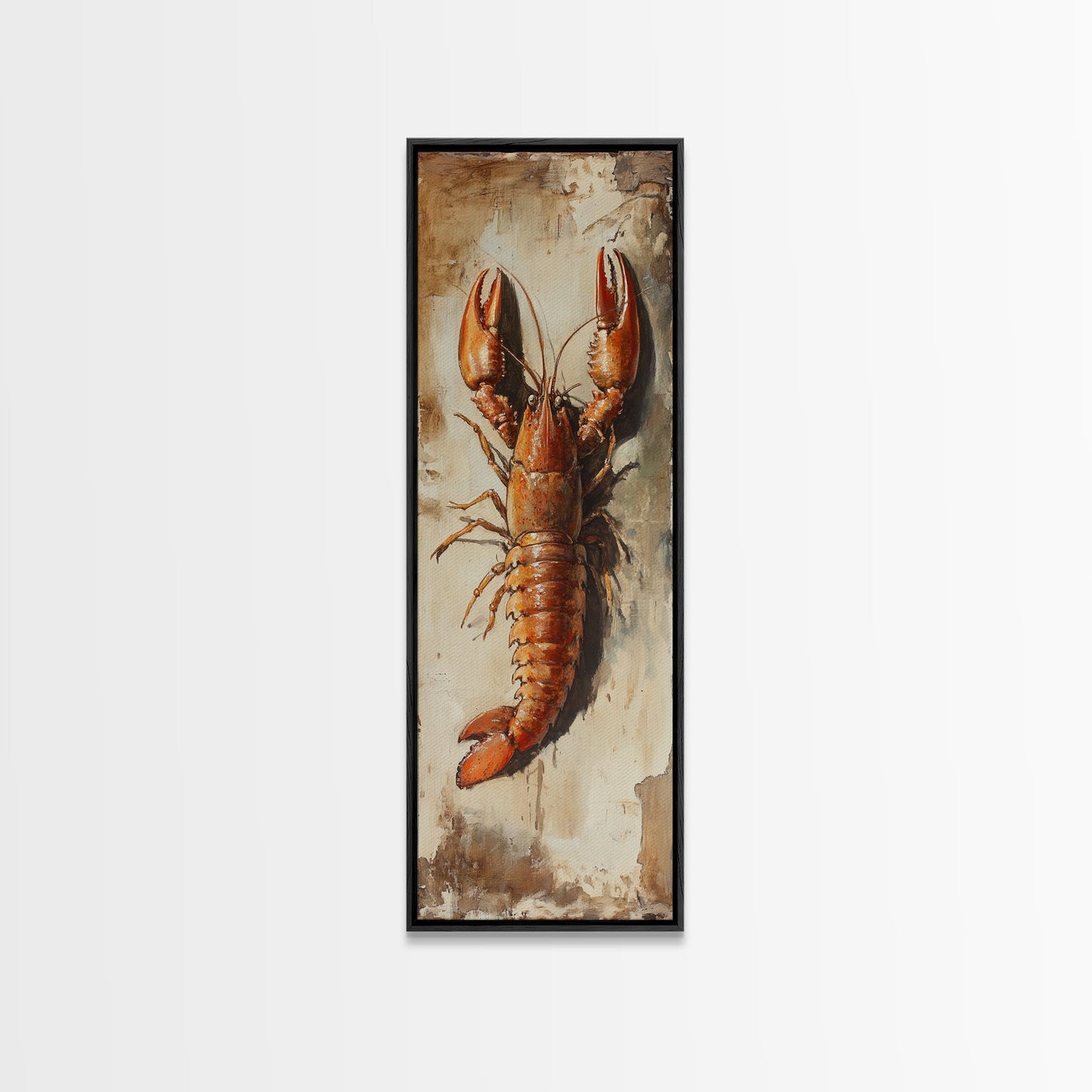 Funky Kitchen Art Framed Canvas Print, Crayfish Painting, New Orleans Cajun Wall Art, Oil Painting for Kitchen, Tall Skinny Art
