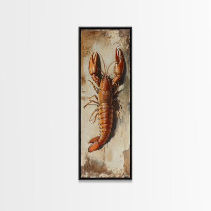 Funky Kitchen Art Framed Canvas Print, Crayfish Painting, New Orleans Cajun Wall Art, Oil Painting for Kitchen, Tall Skinny Art