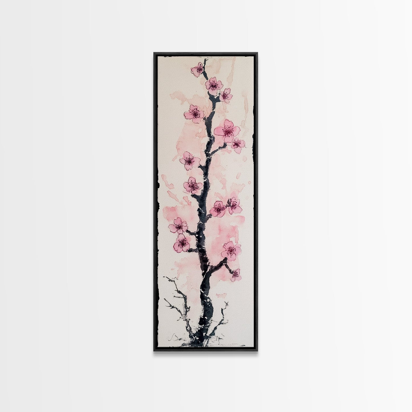 Delicate Cherry Tree in Bloom Painting - Canvas Print for Japanese Floral Art, Spring Blossom Decor, Nature-Inspired Wall Art, Botanical Print