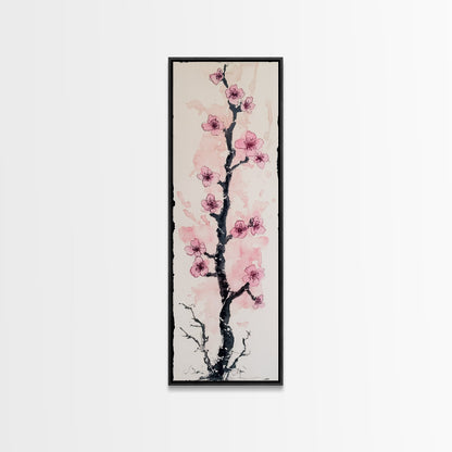 Delicate Cherry Tree in Bloom Painting - Canvas Print for Japanese Floral Art, Spring Blossom Decor, Nature-Inspired Wall Art, Botanical Print