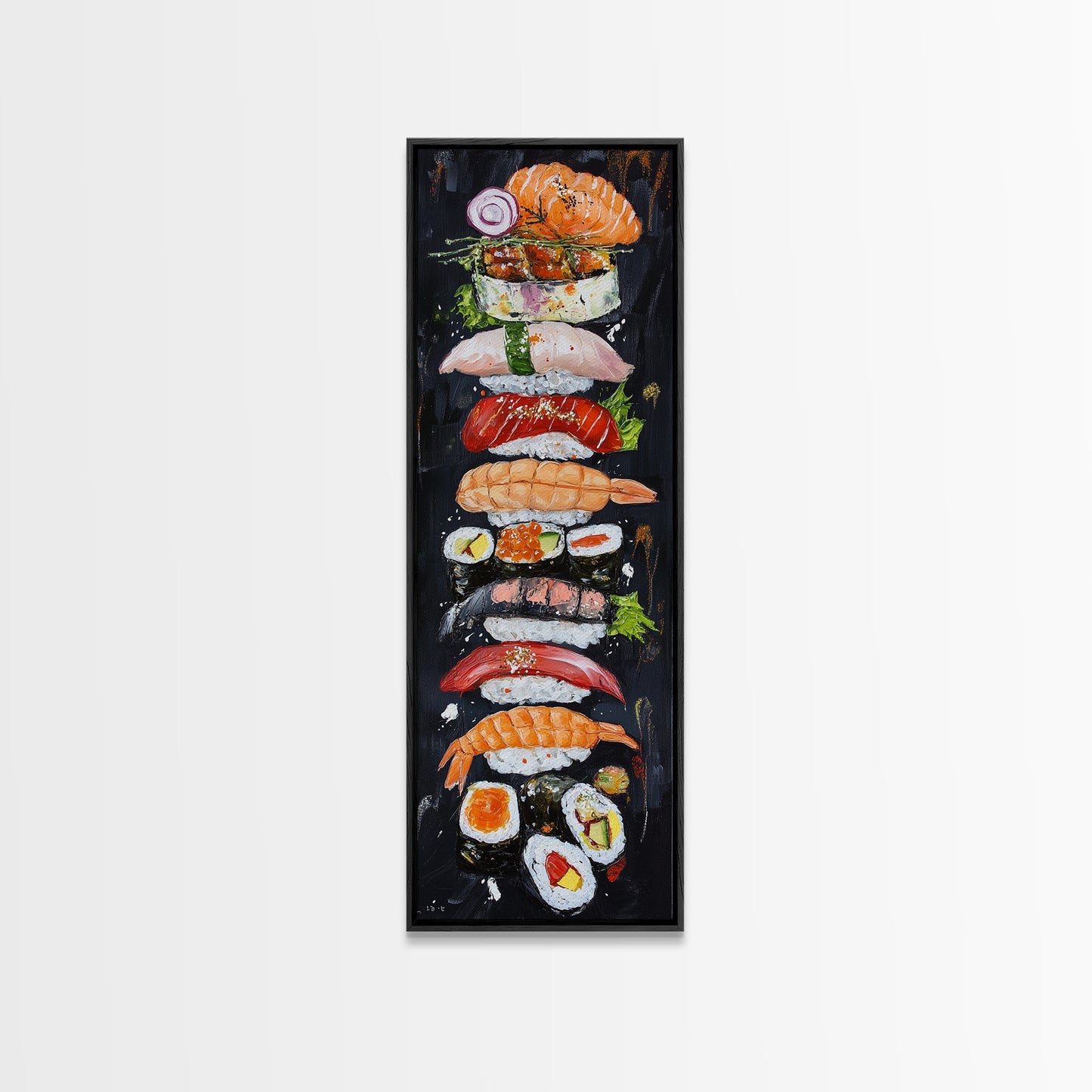 Funky Kitchen Wall Art Sushi Painting Print Framed Canvas | Sushi Decor | Kitchen Painting Decor | Kitsch Decor | Eclectic Wall Art