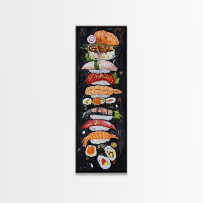 Funky Kitchen Wall Art Sushi Painting Print Framed Canvas | Sushi Decor | Kitchen Painting Decor | Kitsch Decor | Eclectic Wall Art