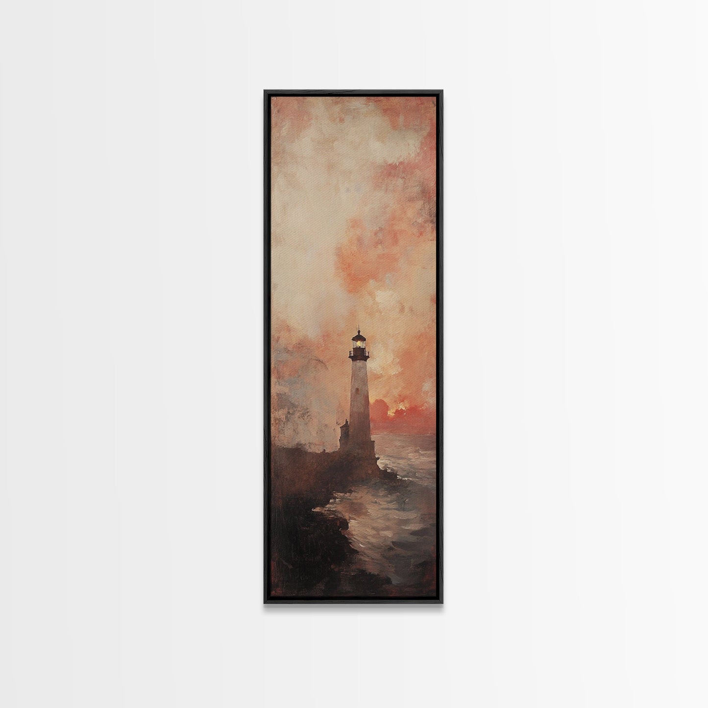 Lighthouse Wall Art Framed Canvas Print - Sunset Wall Art - Coastal Decor - Nautical Decor