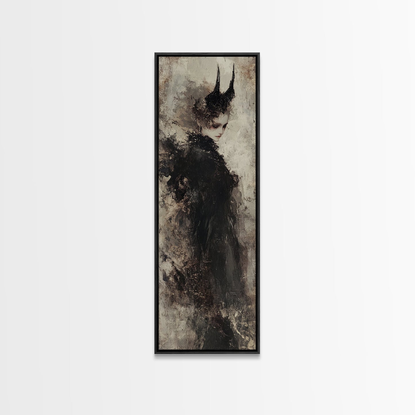 Framed Canvas Print of Dark Angels Wall Art with Gothic Aesthetic, Moody Art, Ozymandias Art, Unique Gift Idea, Long Narrow Wall Art, Tall Skinny Art