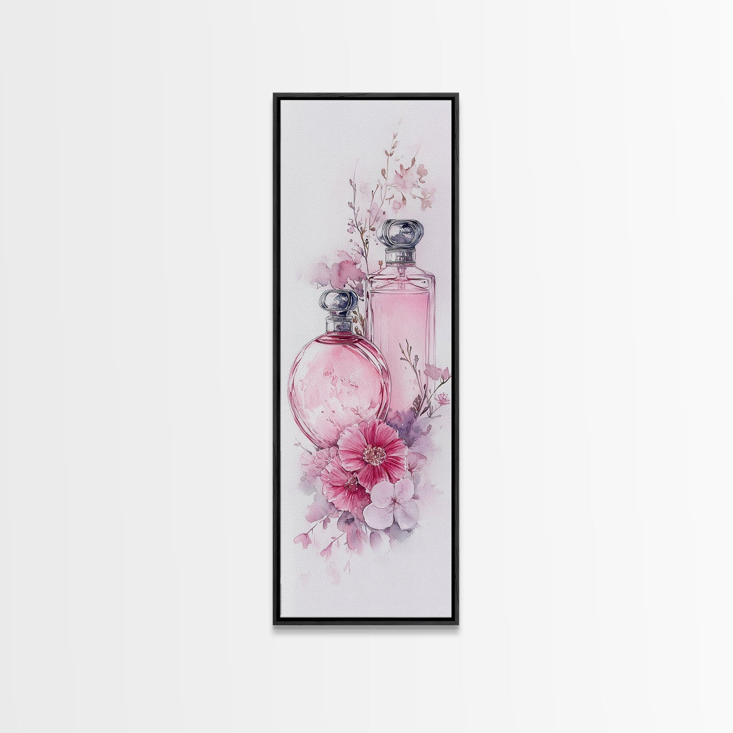 Perfume Bottle Art Framed Canvas Print Light Pink Wall Art Botanical Prints Bedroom Art Minimalist Decor Living Room Gift Idea