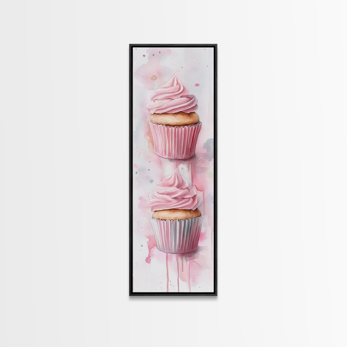 Cupcake Watercolor Canvas Print Food Review Kitchen Art Whimsical Art Rustic Decor Light Pink Wall Art Vertical Gift Idea Above Sofa