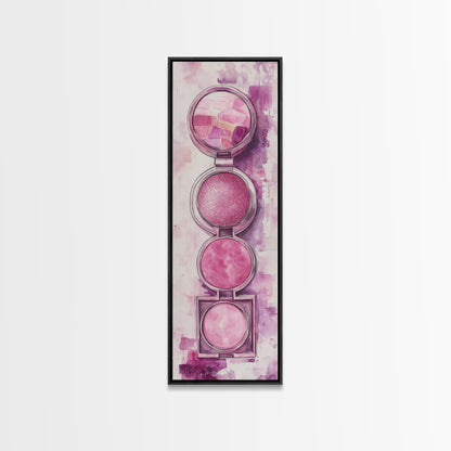 Shimmer Palette Canvas Print, contemporary gemstone painting in pink and purple hues, long narrow wall art with modern abstract vibes.