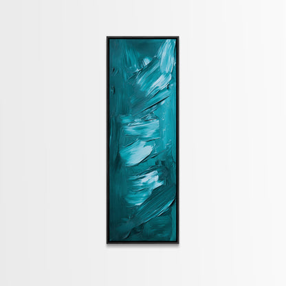 Textured Brushstroke Framed Canvas Print in Bold Teal, Geometric Wall Art, Vertical Wall Art, Coastal Decor, Bedroom Art, Gift Idea