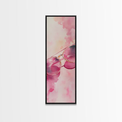 Retro Sunglasses Framed Canvas Print Pink Wall Art Light Pink Wall Art Dorm Decor Minimalist Art Above Couch Art Gift Idea