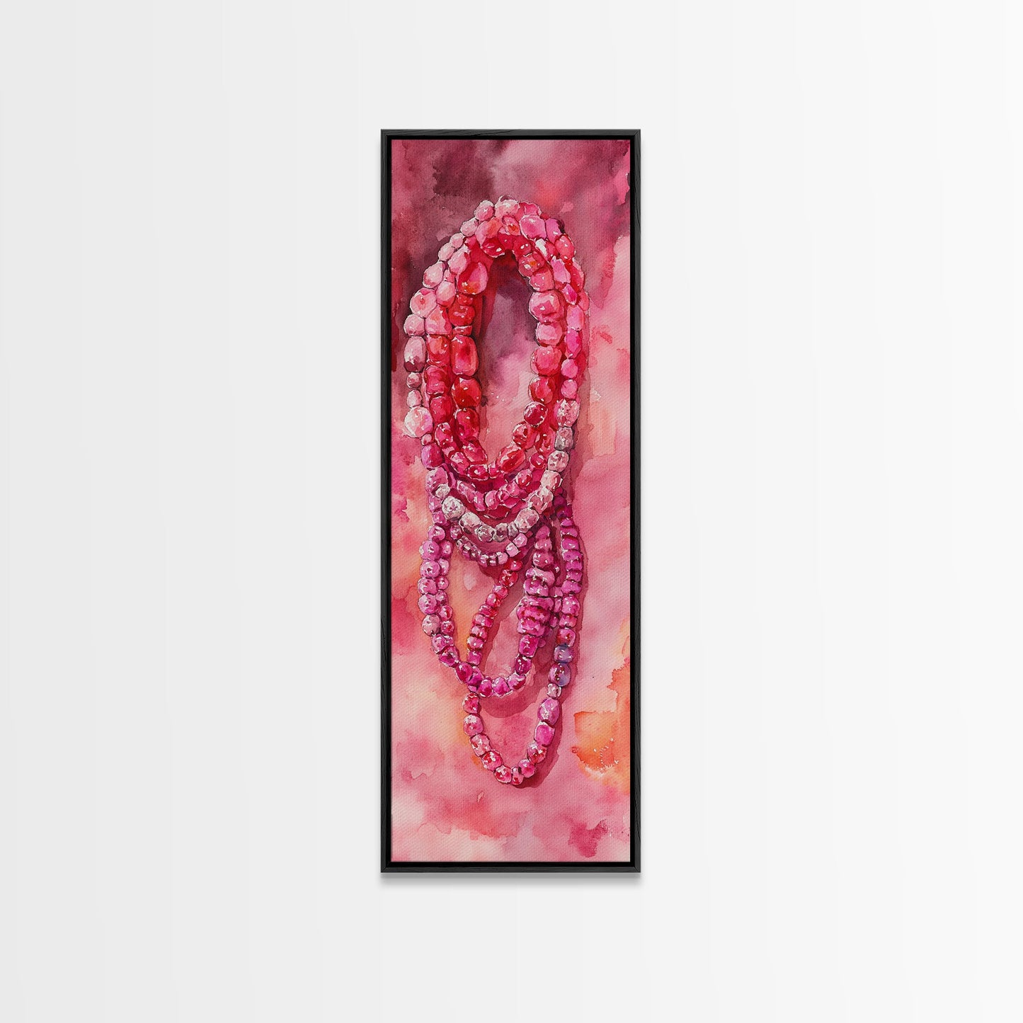 Shimmering Pink Beads Canvas Print Gemstone Painting Whimsical Wall Art Jewelry Lover Gift Vertical Pink Abstract Rustic Art