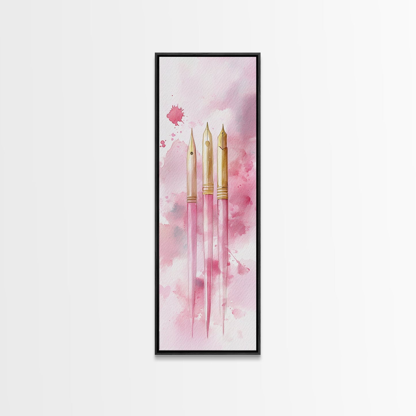 Pink Fountain Pens Canvas Print Whimsical Art Writer’s Gift Minimalist Art Living Room Decor Unique Office Wall Art Illustration