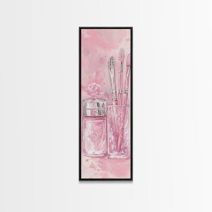 Delicate Makeup Illustration Canvas Print Pink Abstract Art Feminine Wall Decor Light Pink Wall Art Gift Idea Unique Painting