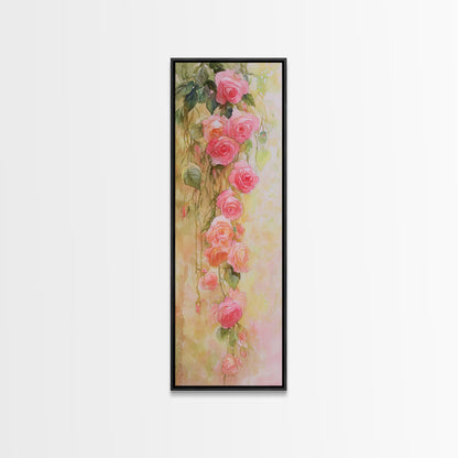 Cascading Roses Canvas Print Wildflower Painting Botanical Prints Vertical Wall Art Farmhouse Art Rustic Wall Art Romantic Gift