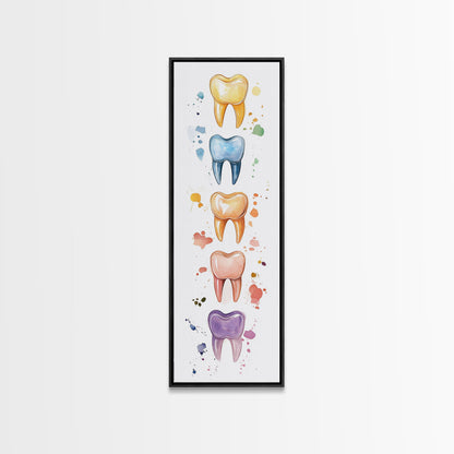 Artistic Dental Canvas Print Featuring Colorful Watercolor Teeth, Whimsical Dental Office Wall Art, Gift Idea for Dentists