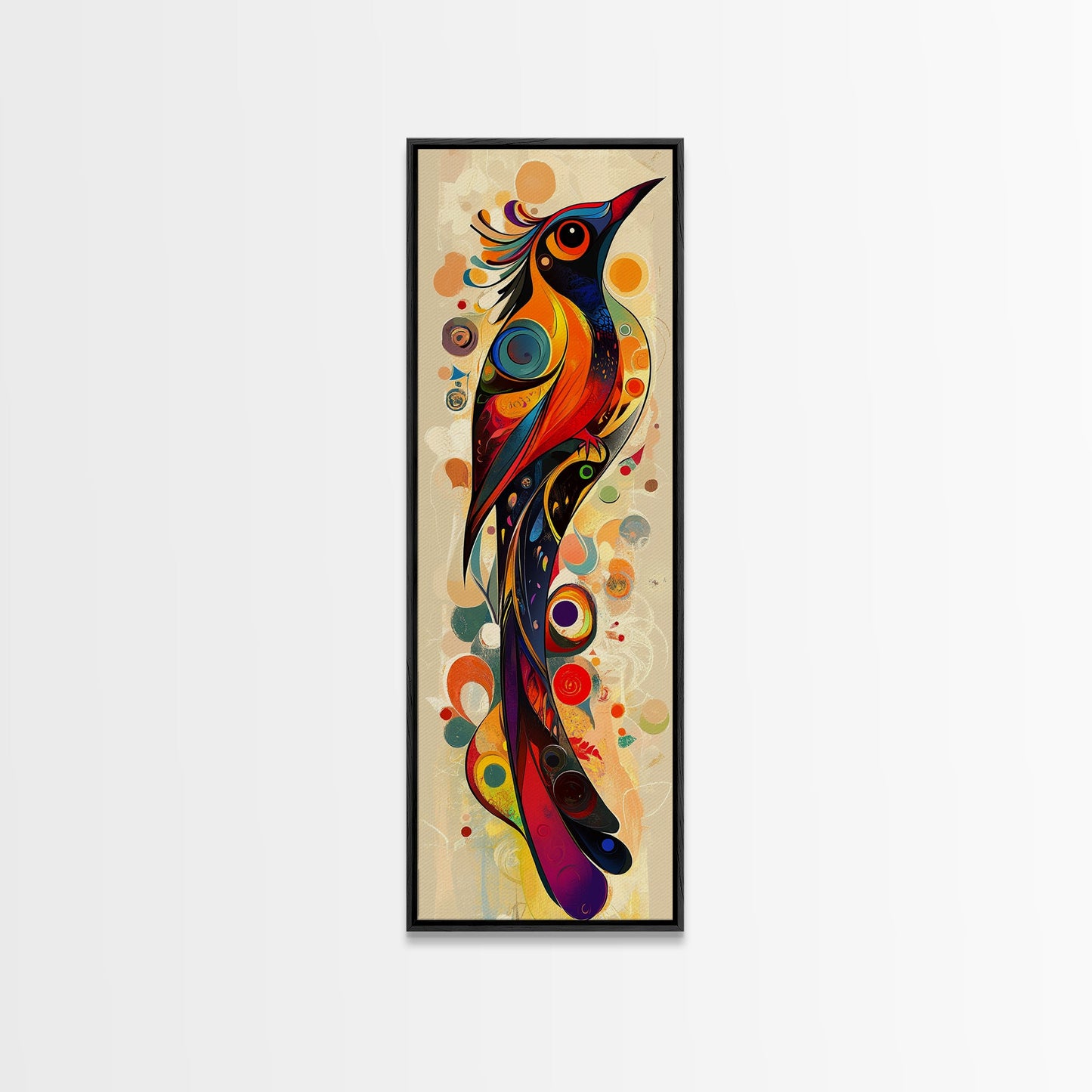 Bold Bird Design Framed Canvas Print Vibrant Peacock Wall Art Modern Whimsical Art Living Room Accent Bird Lover Gift Idea