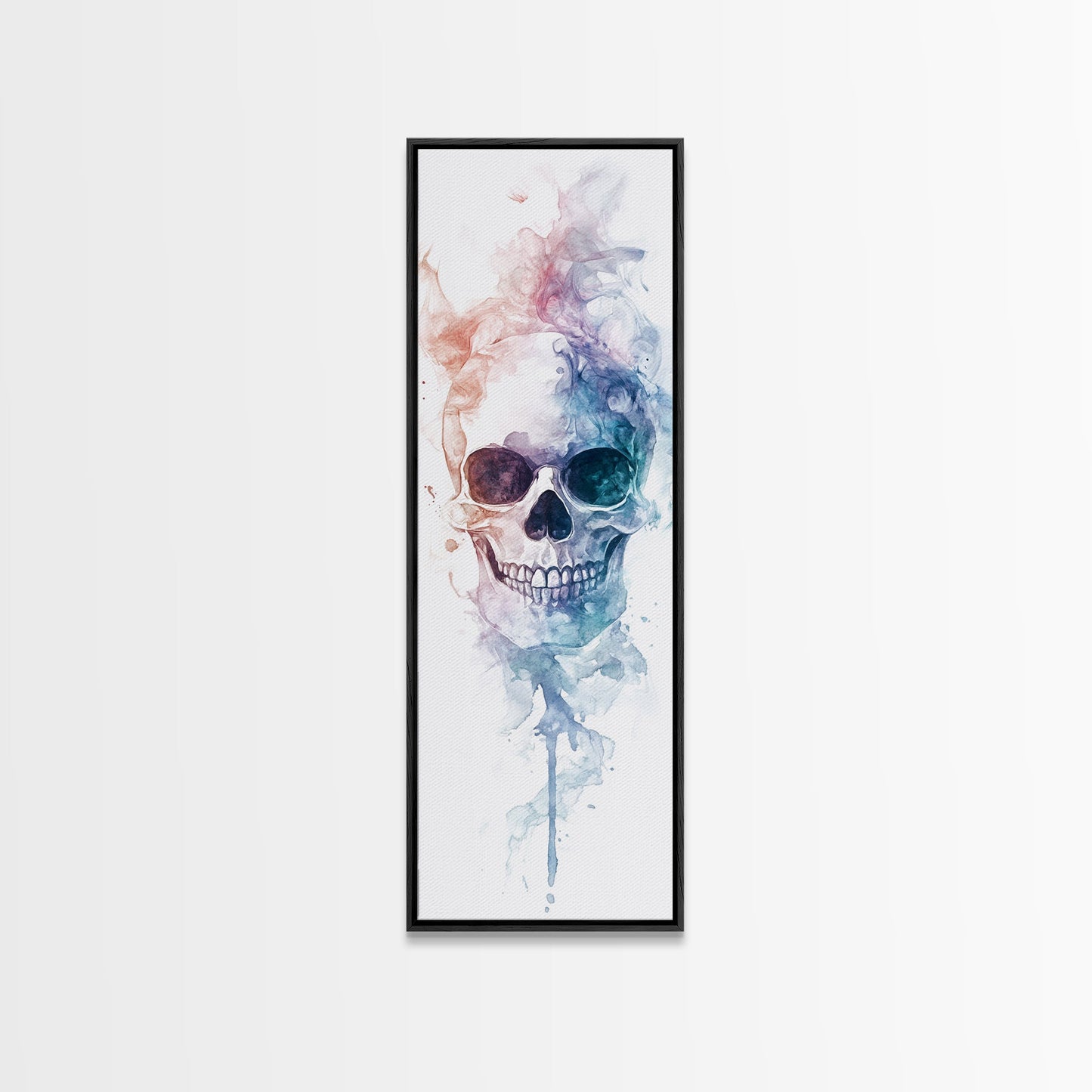 Skull Art Framed Canvas Print in Ethereal Watercolor Design, Halloween Decor and Moody Wall Art with Rustic Aesthetic Appeal