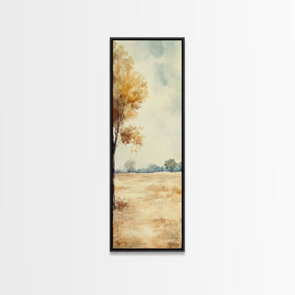 Framed Canvas Print of Oak Tree Art with Golden Autumn Leaves, Tall Skinny Art, Extra Wide Rustic Wall Art, Nature Gift Idea, Above Couch Decor