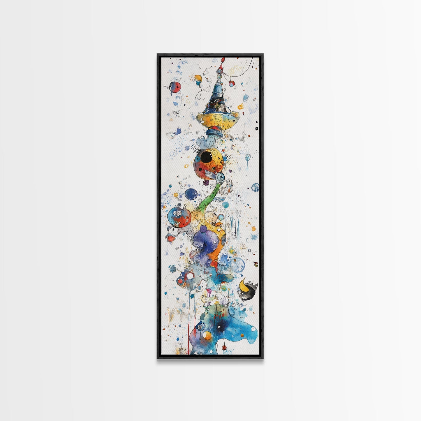 Whimsical Tower Painting Canvas Print Colorful Fun Art Vertical Wall Art Unique Gift Idea Playful Whimsical Art for Living Room
