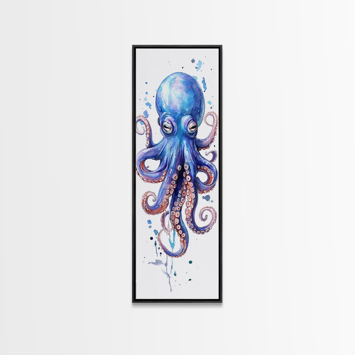Blue Octopus Art Framed Canvas Print Vibrant Marine Life Decor Whimsical Coastal Nautical Artwork Living Room Statement Piece