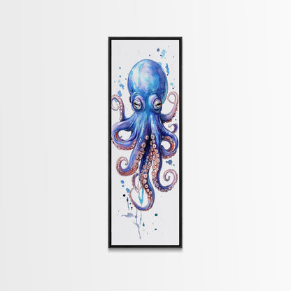 Blue Octopus Art Framed Canvas Print Vibrant Marine Life Decor Whimsical Coastal Nautical Artwork Living Room Statement Piece