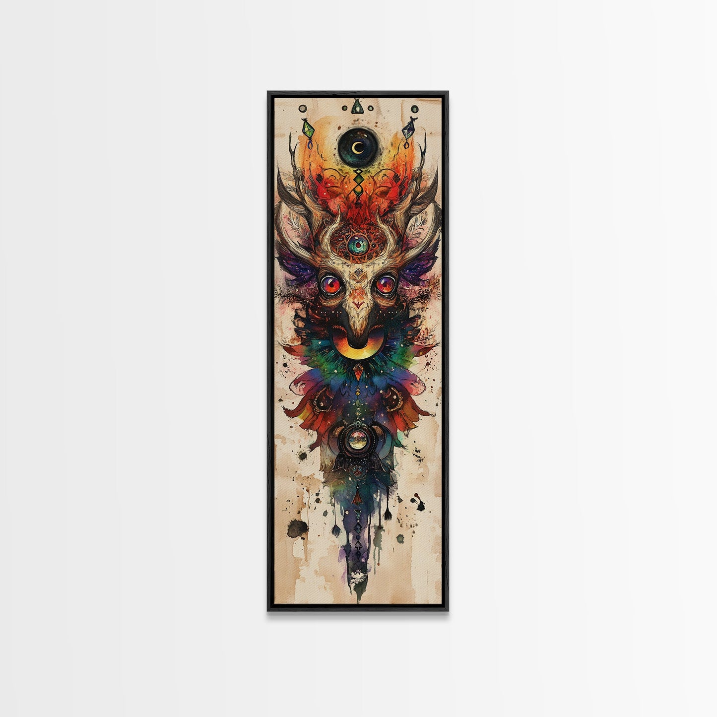 Enchanted Deer Canvas Print Featuring Sacred Geometry, Vibrant Color Palette, Boho Art And Ideal Living Room Rustic Wall Decor