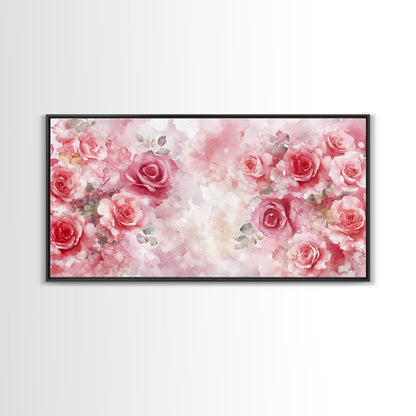 Romantic Rose Painting Framed Canvas Print Featuring Rose Painting and Pink Wall Art Botanical Prints Rustic Art Living Room Decor