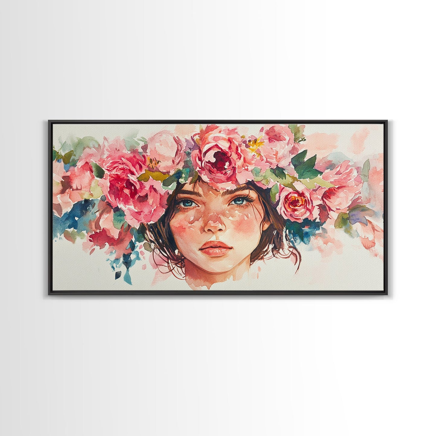 Floral Crown Canvas Print | Goddess Art Print | Pink Abstract Art | Romantic Woman Art | Boho Bedroom Decor Framed Canvas Print