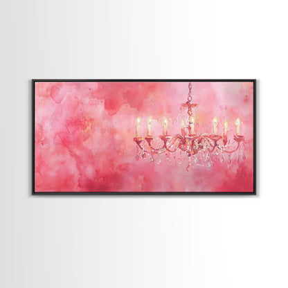 Pink Chandelier Canvas Print Glamorous Light Pink Wall Art Elegant Boho Minimalist Living Room Bedroom Art Framed Christmas Decor