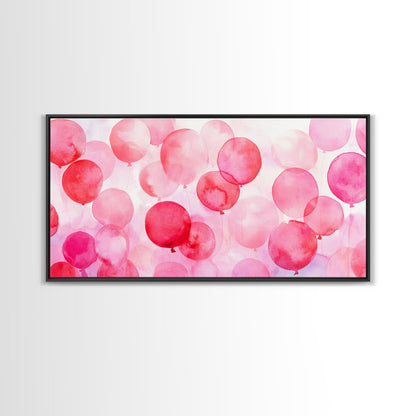Pink Balloon Canvas Print - Light Pink Wall Art Boho Birthday Celebration Art Minimalist Decor Living Room Horizontal Art