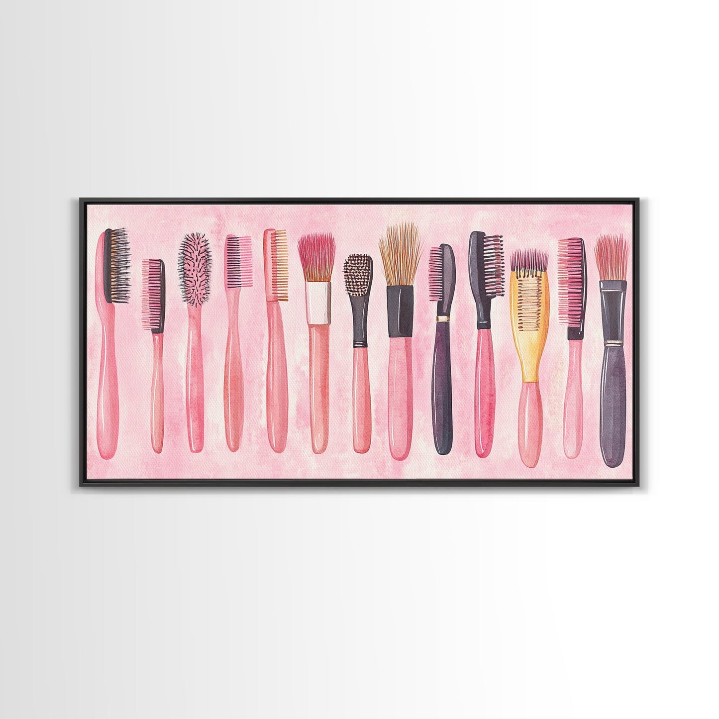 Hairbrush Collection Canvas Print Whimsical Art Pink Wall Art Fun Boho Aesthetic Bathroom Decor Vertical Art Unique Gift Idea