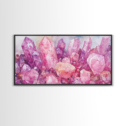 Pink Gemstone Art Framed Canvas Print Sacred Geometry Wall Art Whimsical Art Vertical Wall Art Bedroom Decor Unique Gift Idea