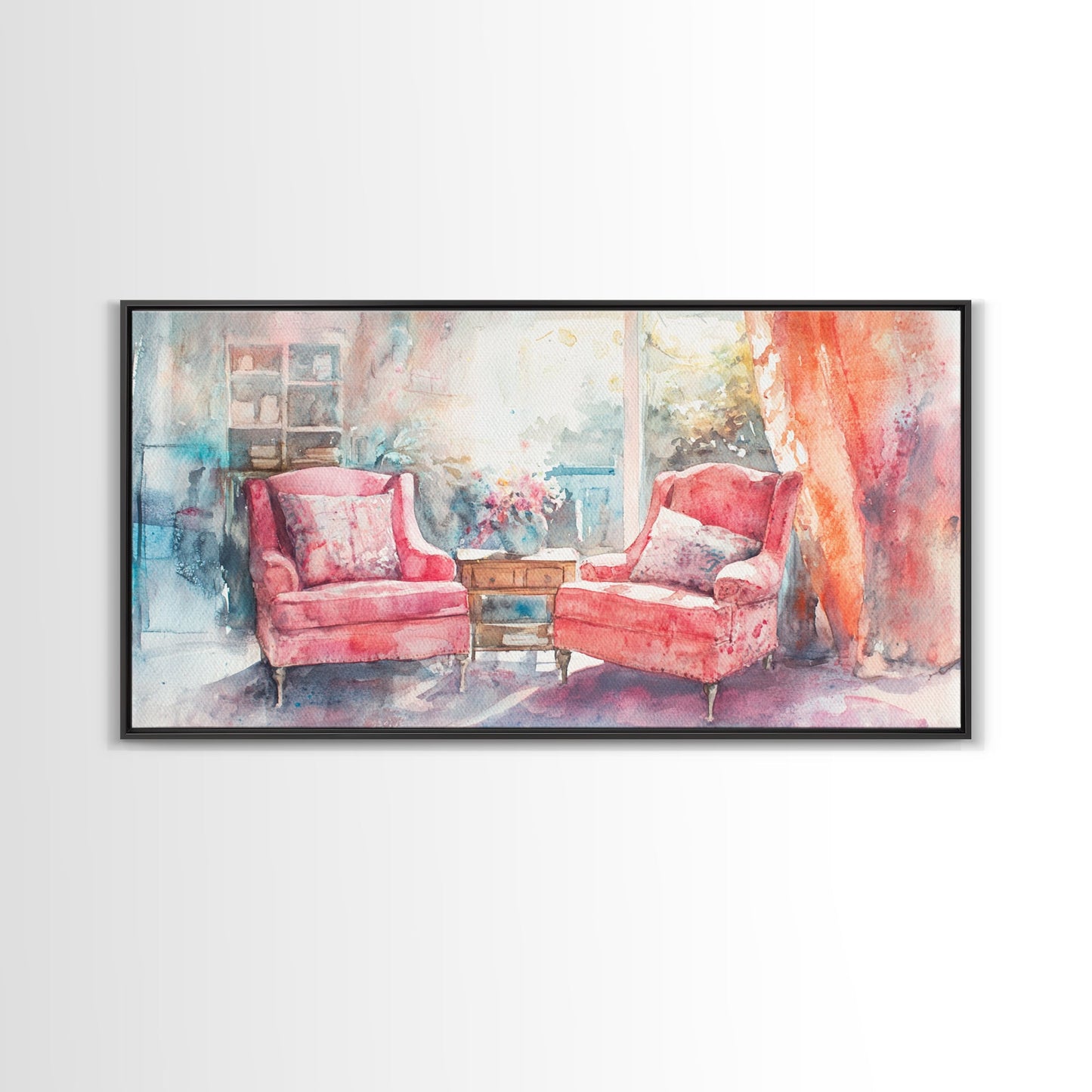 Cozy Armchair Canvas Print | Farmhouse Living Room Wall Art | Rustic Decor | Framed Canvas Print Gift Idea | Above Couch Pink Art