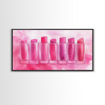 Leinwanddruck „Lippenstiftreihe“ | Rosa Wandbild, verspielte Deko, hellrosa Kunst, feminine Geschenkidee, Wohnzimmerdeko, Deko über dem Sofa