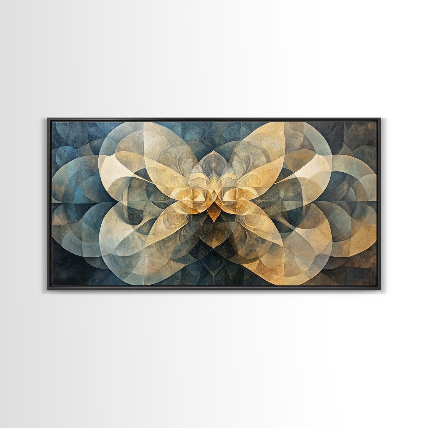 Symmetrical Abstract Framed Canvas Print, Geometric Wall Art Wabi Sabi Decor, Moody Minimalist Artwork Idea Bedroom Horizontal Design
