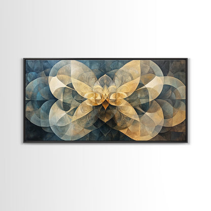 Symmetrical Abstract Framed Canvas Print, Geometric Wall Art Wabi Sabi Decor, Moody Minimalist Artwork Idea Bedroom Horizontal Design