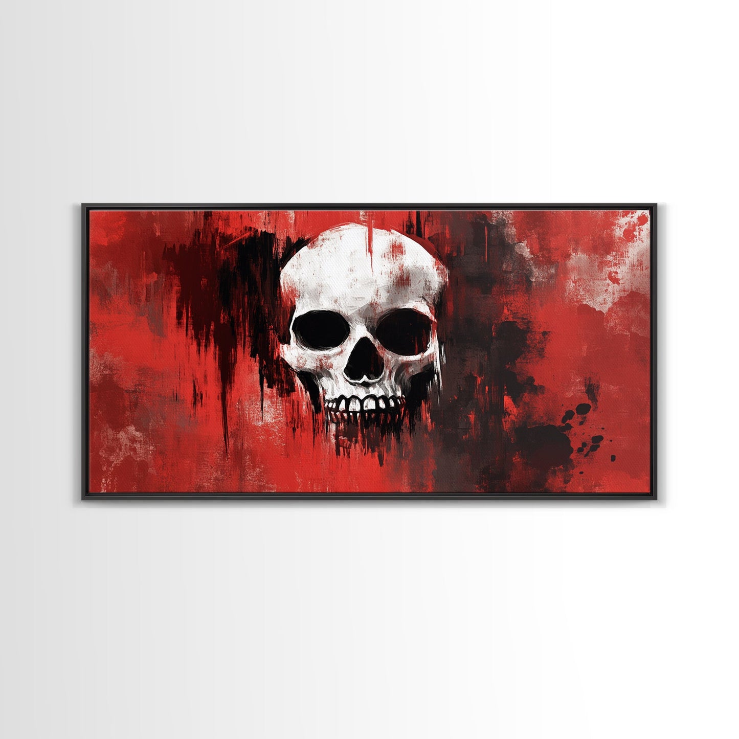 Skull Art Framed Canvas Print, Moody Dark Abstract Wall Decor, Gothic Bedroom Art, Unique Halloween Wall Art Gift, Dark Angels Decor