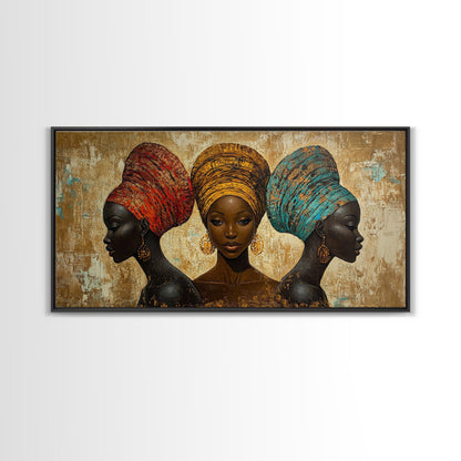 Elegantes Leinwandbild mit afrikanischen Frauen, ausdrucksstarke afrozentrische Wanddekoration, stimmungsvolles abstraktes Gemälde, einzigartige Geschenkidee fürs Schlafzimmer