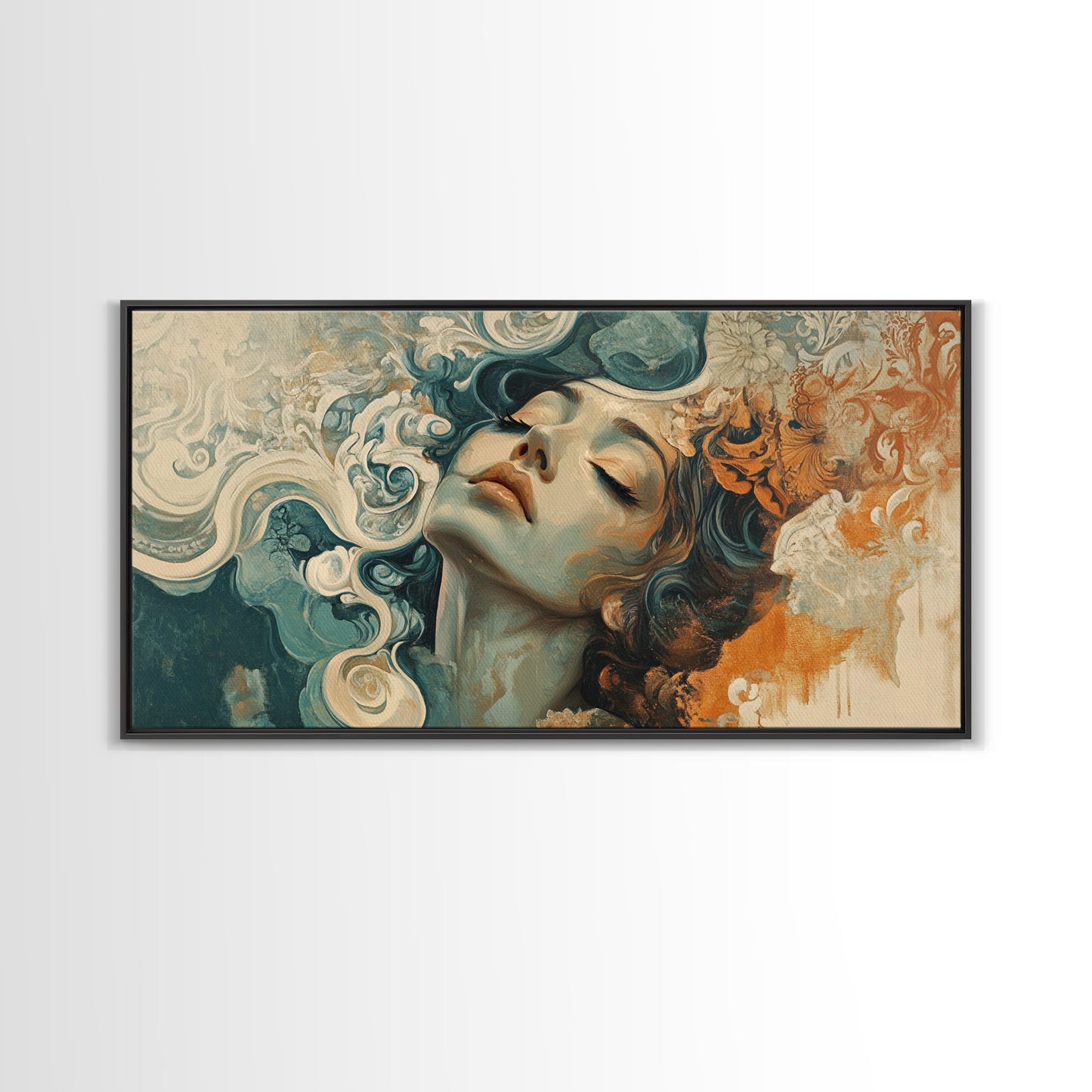 Art Nouveau Framed Canvas Print Featuring Goddess Art and Botanical Prints Beautiful Feminine Inspired Bedroom or Guest Room Art