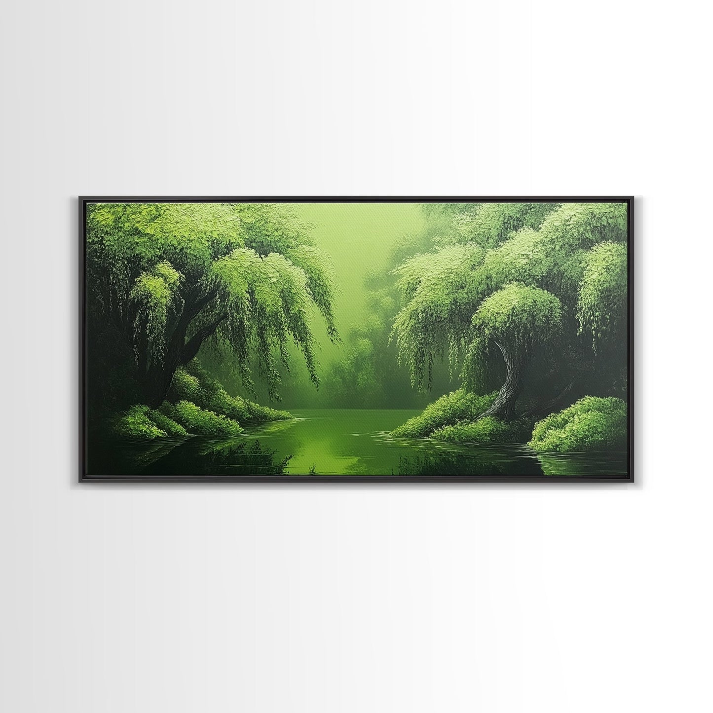 Willow Grove Framed Canvas Print, Tranquil Forest Landscape Wall Art, Sage Green Rustic Home Decor, Above Bed Nature Canvas Art