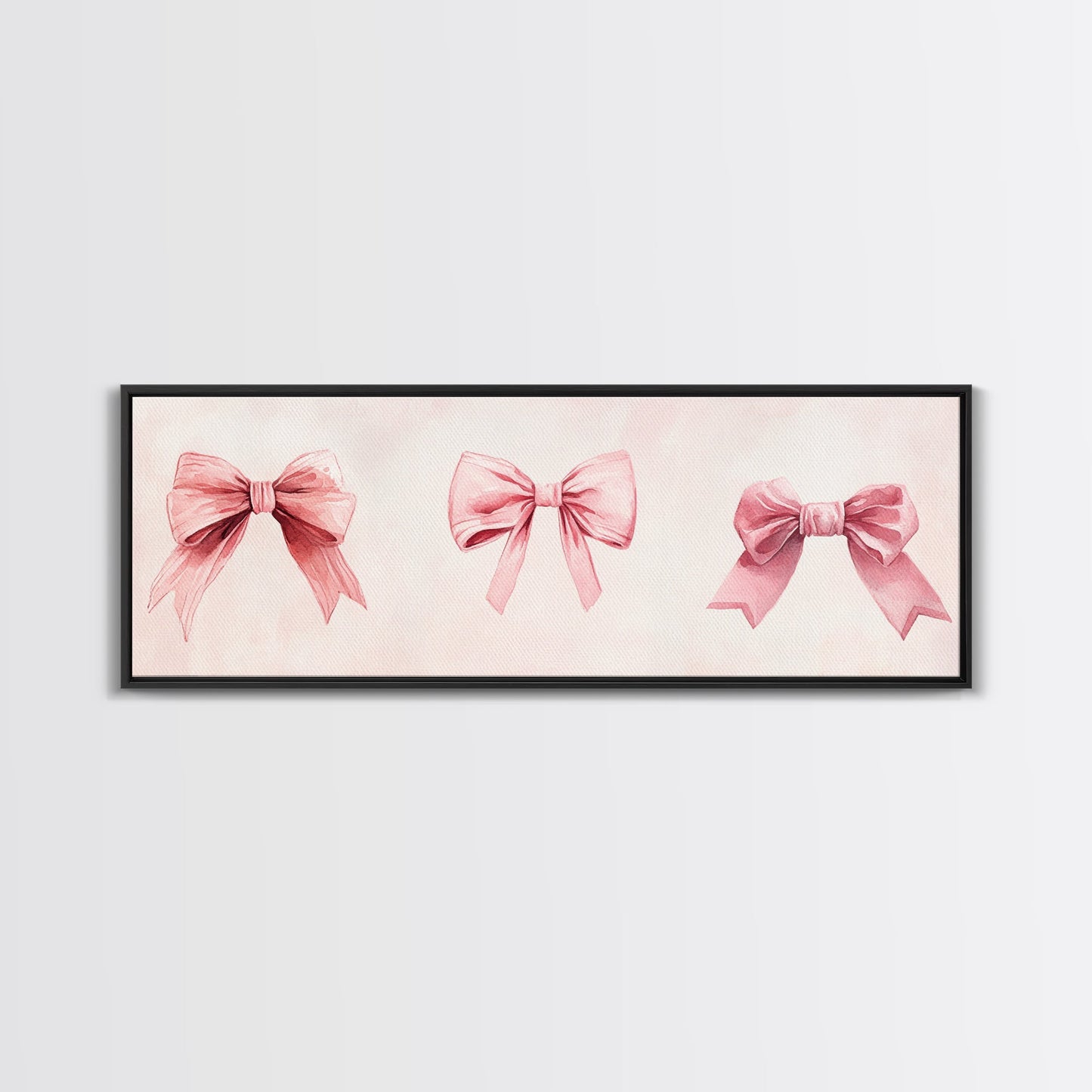 Light Pink Wall Art Canvas Print with Bows Decor, Minimalist Painting, Bedroom Art, Horizontal Abstract Artwork for Living Room