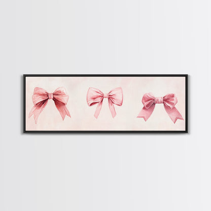 Light Pink Wall Art Canvas Print with Bows Decor, Minimalist Painting, Bedroom Art, Horizontal Abstract Artwork for Living Room