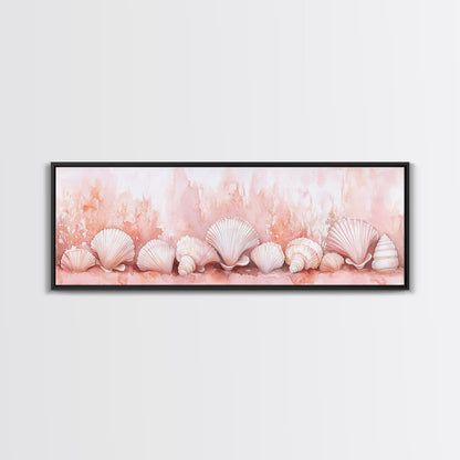 Coastal Shell Art Canvas Print Featuring Light Pink and Orange Pastel Hues, Beach House Decor, Nautical Wall Art for Living Room