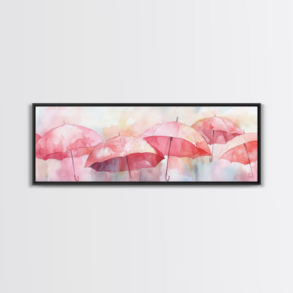 Umbrella Canvas Print Featuring Light Pink Abstract Art, Boho Minimalist Decor, Romantic Living Room or Guest Room Coastal Wall Art